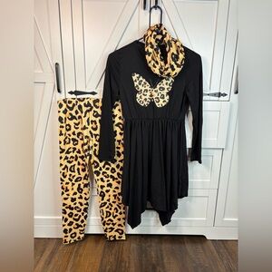 Black Dress with Leopard Print Leggings and Infinity Scarf NWT size L